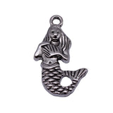 10pcs 34x21mm 2 Colors Antique Silver Color Rhodium Color One-Sided Mermaid Pendant For DIY Jewelry Making