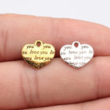20pcs 13x12mm 2 Colors Antique Silver Color Antique Gold Color Double-Sided "Love You" Heart Charms For Jewelry Making