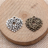 20pcs 20x20mm 2 Colors Antique Bronze Color Antique Silver Color Flower Heart Charms For DIY Jewelry Making