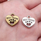 10pcs 14x15mm 2 Colors Antique Bronze Color Antique Silver Color Double Sided Best Friends Paw Heart Charms