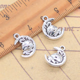 10 Uds. De dijes de conejo y Luna, 17x12mm, colgantes de Color plata antigua, fabricación de joyería tibetana hecha a mano DIY