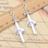 Colgantes de plata tibetana de 49x14mm con forma de Calavera, espada, corazón perforado, fabricación de joyas antiguas, artesanía hecha a mano, 10 piezas