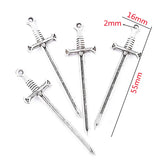 10pcs 7 colors  55*16mm Alloy Antique Knight Sword Charms for Jewelry Making DIY Handmade Weapons Personality Necklace Pendant