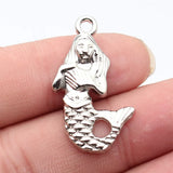 10pcs 34x21mm 2 Colors Antique Silver Color Rhodium Color One-Sided Mermaid Pendant For DIY Jewelry Making