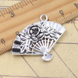5 uds dijes abanico de flores 25x36mm colgantes de Color plata antigua para hacer joyería tibetana hecha a mano DIY