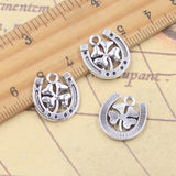 20 piezas dijes de herradura trébol de la suerte 16x15mm colgantes de Color plata antigua para hacer joyería tibetana hecha a mano DIY