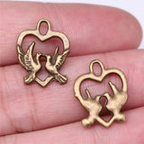 20pcs 18x14mm 2 Colors Antique Bronze Color Antique Silver Color Birds Heart Charms For DIY Jewelry Making