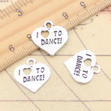 20 piezas dijes corazón me encanta bailar 17x17mm colgantes de Color plata tibetana fabricación de joyería antigua DIY artesanía hecha a mano