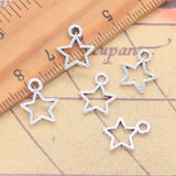 30 Uds. De dijes de estrella hueca de 8x6mm, colgantes de Color plata antigua para hacer joyería tibetana hecha a mano DIY