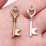 20pcs 28x8mm 2 Colors Antique Bronze Color Antique Silver Color Heart Key Charms For DIY Jewelry Making