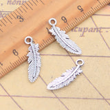 20 piezas dijes hoja de plumas 23x7mm colgantes de Color plata antigua para hacer joyería tibetana hecha a mano DIY