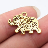 10pcs 24x17mm 2 Colors Antique Silver Color Antique Gold Color Double-Sided Floral Pattern Elephant Charms