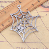 5 uds dijes telaraña de araña de Halloween 54x45mm colgantes de Color plata antigua para hacer joyería tibetana hecha a mano DIY