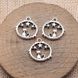 20pcs 18x17mm 5 Colors Hollowed-Out Cat Star Circle Charms For DIY Jewelry Making