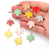 10Pcs Enamel Autumn Maple Leaf Charms Alloy for Earrings necklaces Pendants DIY Jewelry Making Findings Crafting 19*24mm W399