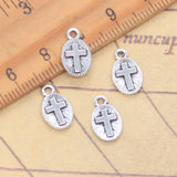 30 Uds. De dijes cruzados de 13x8mm, colgantes de Color plata antigua, fabricación de joyería tibetana hecha a mano DIY