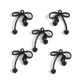 5-Piece Alloy Black Spray-Painted Bow Charm Pendants for DIY Jewelry Making Handmade Necklaces Earrings Accessories W597
