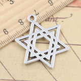 10 Uds. De dijes de estrella de David, escudo, hexagrama, 33x26mm, colgantes de Color plata antigua, fabricación artesanal, joyería tibetana hecha a mano