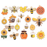 10pcs 20 styles Zinc alloy Metal Enamel bee honeycomb sunflower charm For Bracelet Necklace Key Chain Pendant DIY Jewelry Making