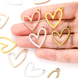 15pcs 5 Color Oblique Hollow heart shaped Charm for Necklace Keyring Pendant  DIY Handmade Jewelry Accessories 25*21mm A134