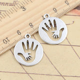 Colgantes de plata tibetana de 23x20mm para mujer, amuletos de amor Maternal, madre, palma, mano de bebé, fabricación de joyas antiguas, manualidades hechas a mano, 10 piezas