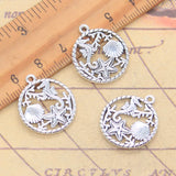 10 Uds. De dijes de océano, caballito de mar, estrella de mar, concha de vieira, 23x20mm, colgantes de Color plata antigua, fabricación DIY, búsqueda tibetana hecha a mano