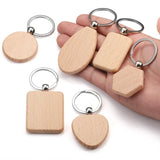 2Pcs 6 Styles Mixed Blank Wooden Keychain Rectangular Round Heart Shape Wood Key Chain Key Ring V198