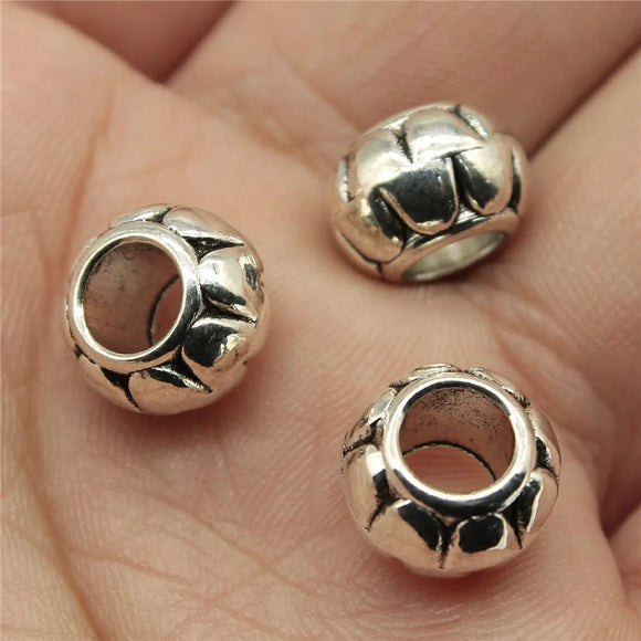10pcs 11x11x7mm Antique Silver Color Carved European Big Hole Beads Spacer Beads For DIY Jewelry Making