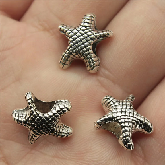 10pcs 14x13x7mm Antique Silver Color Starfish European Big Hole Beads Handmade Jewelry Findings For DIY Jewelry Making