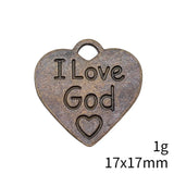 10pcs 17x17mm Antique Bronze Color I Love God Heart Charms Pendant For DIY Jewelry Making Jewelry Craft Findings
