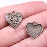 10pcs 17x17mm Antique Bronze Color I Love God Heart Charms Pendant For DIY Jewelry Making Jewelry Craft Findings