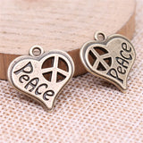 10pcs 20x19mm Antique Bronze Color Heart-Shaped Peace Symbol Charms Pendant For DIY Jewelry Making Jewelry Findings