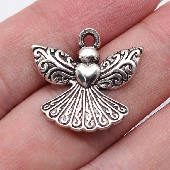 10pcs 21x23mm Antique Silver Color Heart Angel Charms Pendant For DIY Jewelry Making Handmade Jewelry Craft Findings