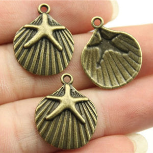 10pcs 22x18mm 2 Colors Starfish And Shell Charms Pendant For DIY Jewelry Making Handmade Jewelry Craft Findings