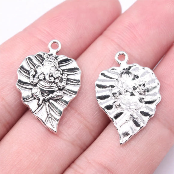 10pcs 25x17mm Antique Silver Color Leaf Elephant Charms Pendant For DIY Jewelry Making Handmade Jewelry Craft Findings