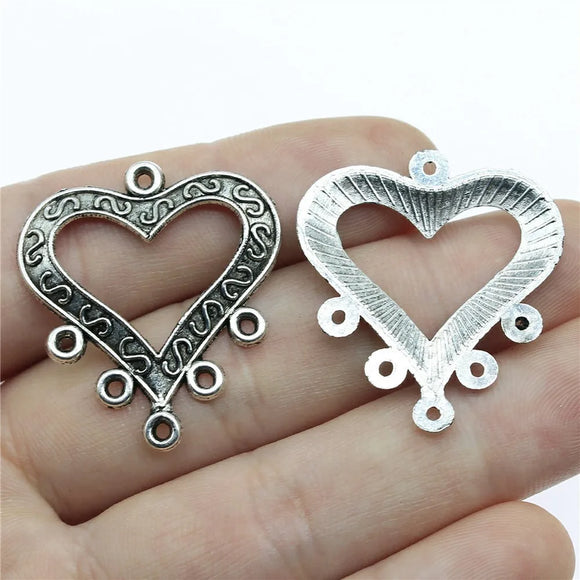 10pcs 33x29mm Antique Silver Color Heart Earring Connector Pendant For DIY Jewelry Making Handmade Jewelry Findings