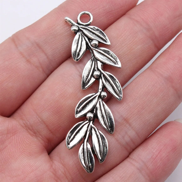 10pcs 52mm Antique Silver Color Olive Branch Charms Pendant For DIY Jewelry Making Handmade Jewelry Craft Findings