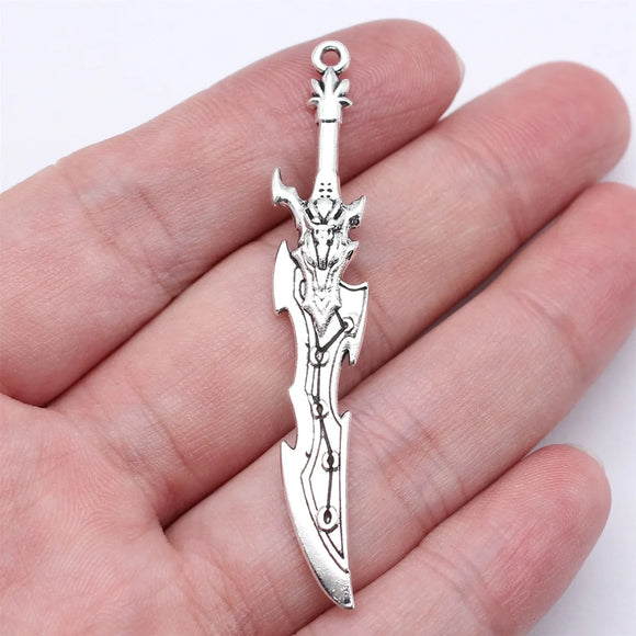 10pcs 59mm Antique Silver Color Acgn Cosplay Sword, Gun, Sword Pendant