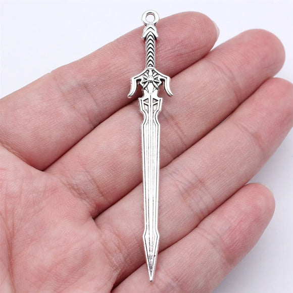 10pcs 69mm Antique Silver Color Acgn Cosplay Sword, Gun, Sword And Halberd Charms Pendant Jewelry Findings