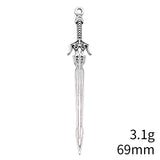 10pcs 69mm Antique Silver Color Acgn Cosplay Sword, Gun, Sword And Halberd Charms Pendant Jewelry Findings