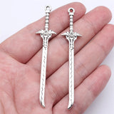 10pcs 70mm Antique Silver Color Acgn Cosplay Sword, Gun, Sword And Halberd Pendant For Jewelry Making