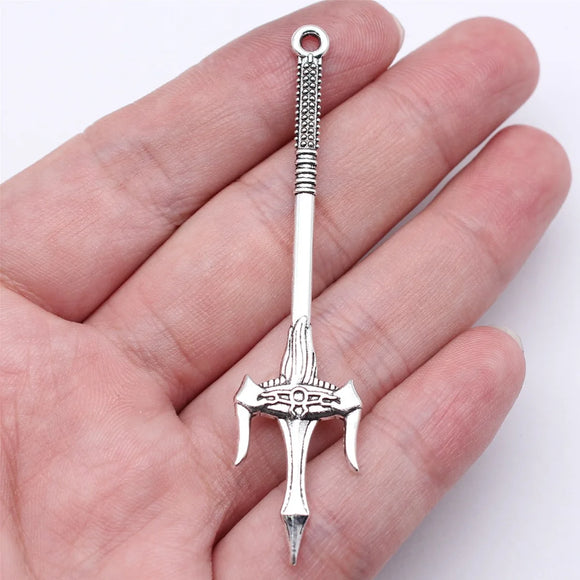10pcs 71mm Antique Silver Color Acgn Cosplay Sword, Gun, Sword And Halberd Charms Pendant