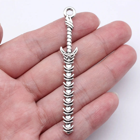 10pcs 71mm Antique Silver Color Acgn Cosplay Sword, Gun, Sword And Halberd Pendant