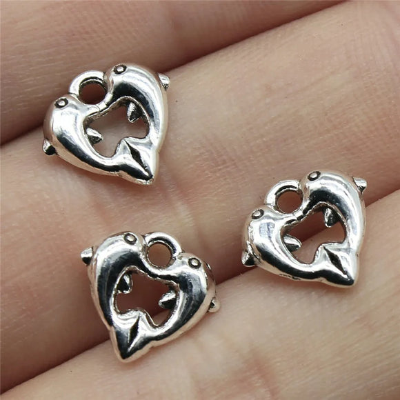 20pcs 11x11mm Antique Silver Color Dolphins Love Dolphins Two Dolphins Charms Pendant For DIY Jewelry Making