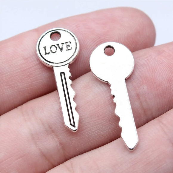 20pcs 11x27mm Antique Silver Color Love Key Charms Pendant For DIY Jewelry Making Handmade Jewelry Craft Findings