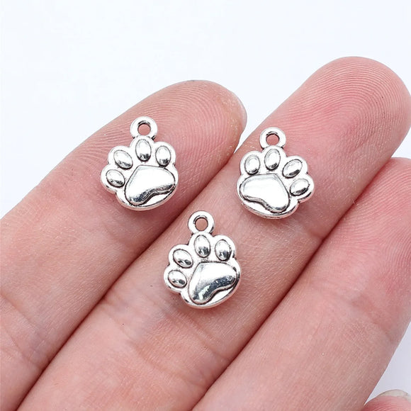 20pcs 12x10mm Antique Silver Color Dog Paw Charms Pendant For DIY Jewelry Making Handmade Jewelry Craft Findings