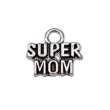 20pcs 13x12mm Antique Silver Color Super Mom Charms Pendant For DIY Jewelry Making Handmade Jewelry Craft Findings