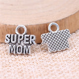 20pcs 13x12mm Antique Silver Color Super Mom Charms Pendant For DIY Jewelry Making Handmade Jewelry Craft Findings