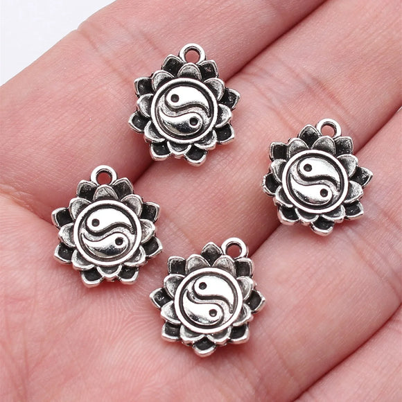 20pcs 13x16mm Antique Silver Color Chinese Style Tai Chi Lotus Charms Pendant For DIY Jewelry Making Jewelry Findings