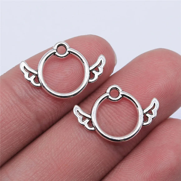 20pcs 13x19mm Antique Silver Color Round Wings Charms Pendant For DIY Jewelry Making Handmade Jewelry Craft Findings